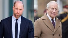 A composite of a picture of Prince William and a picture of King Charles, both taken at different visits in February 2026