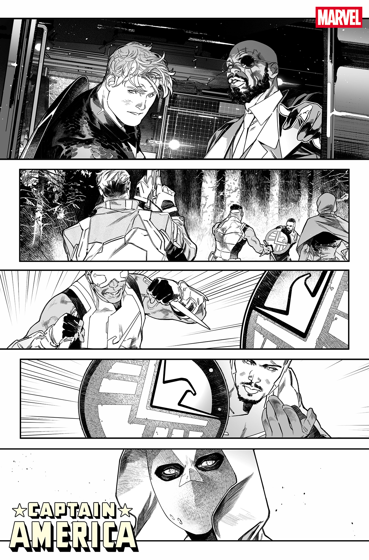 Nick Fury Jr. introducing the new SHIELD to Steve Rogers