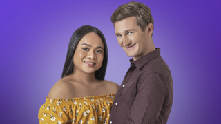 Faith and Loren embrace in front of a purple background in 90 Day Fiance: Before the 90 Days season 7