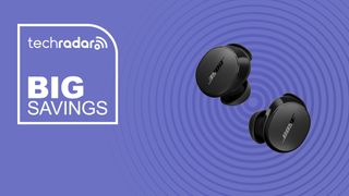 The Bose QuietComfort Earbuds on a purple background with text saying Big Savings next to them.