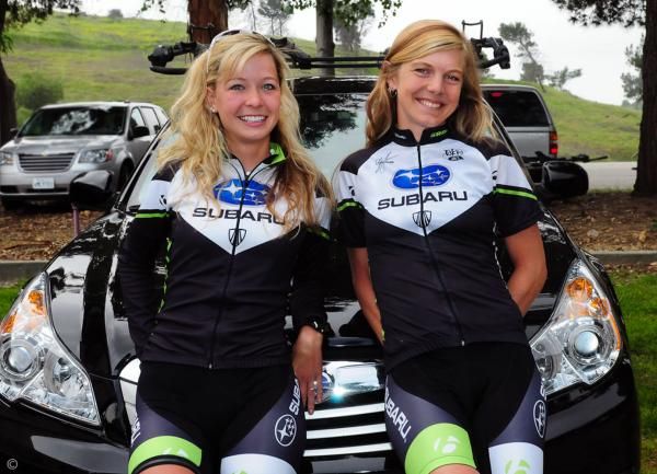Trek-Subaru team-mates Emily Batty (L) and Heather Irmiger