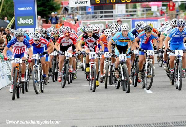 The start of the junior men's cross country race