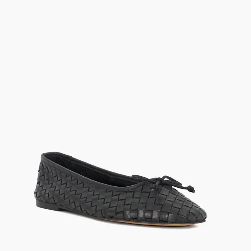 Heat - BlackWoven Leather Bow Detail Ballet Pumps