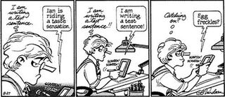 La tira cómica de Donesbury por Gary Truedau, burlándose del reconocimiento de escritura del Apple Newton.