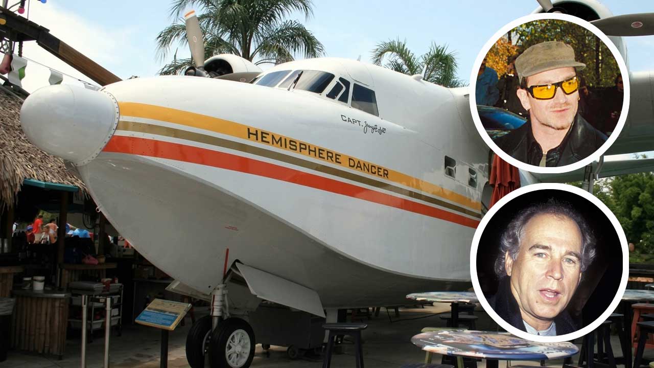The Hemishere Dancer seaplane plus (inset) Bono and Jimmy Buffett