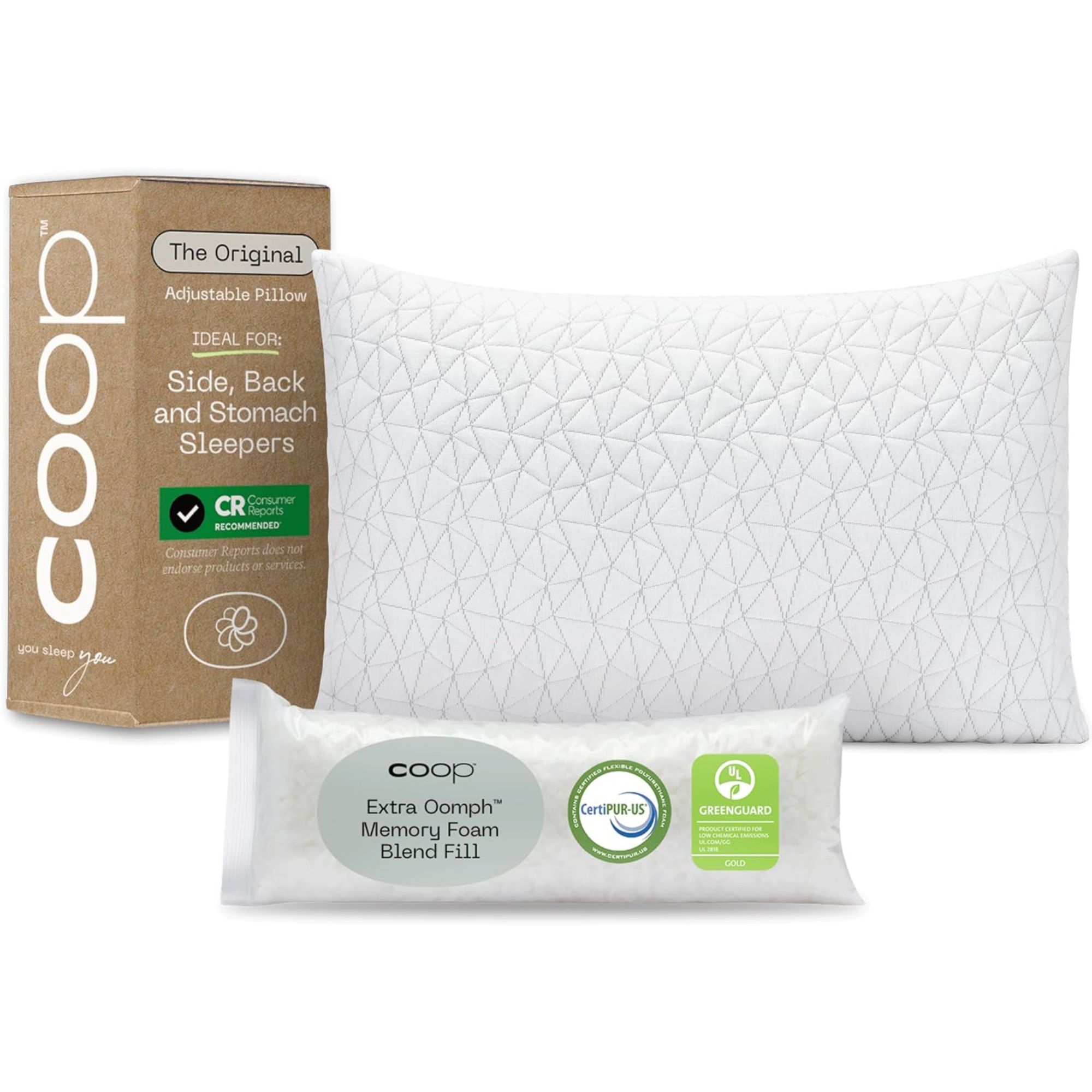 Coop Home Goods Original Adjustable Pillow against a white background.