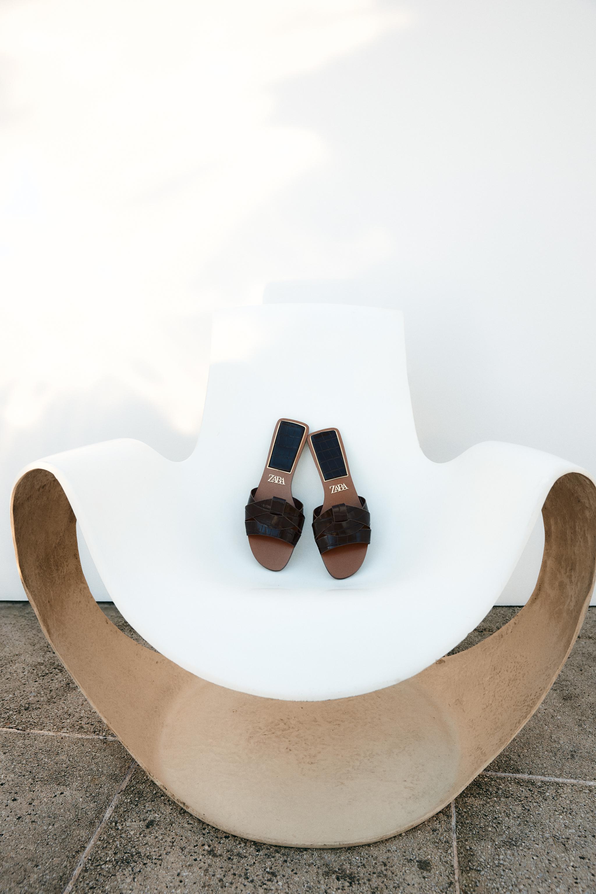 Flat Embossed Leather Sandals