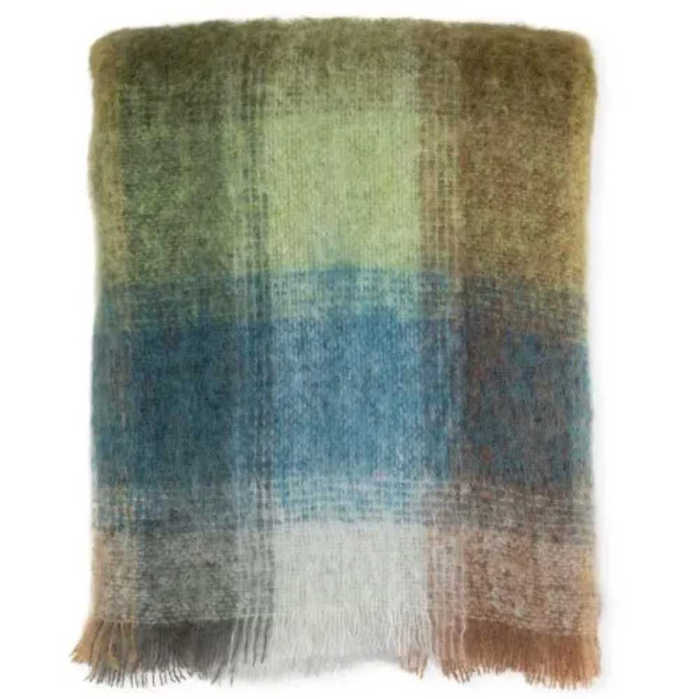 green check mohair throw