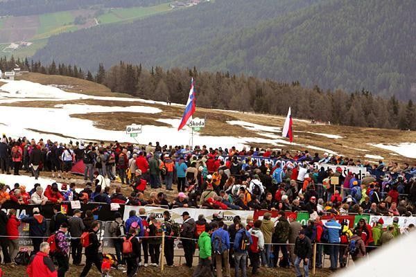 The final 300 metres of the climb was covered with tifosi - and a little snow.