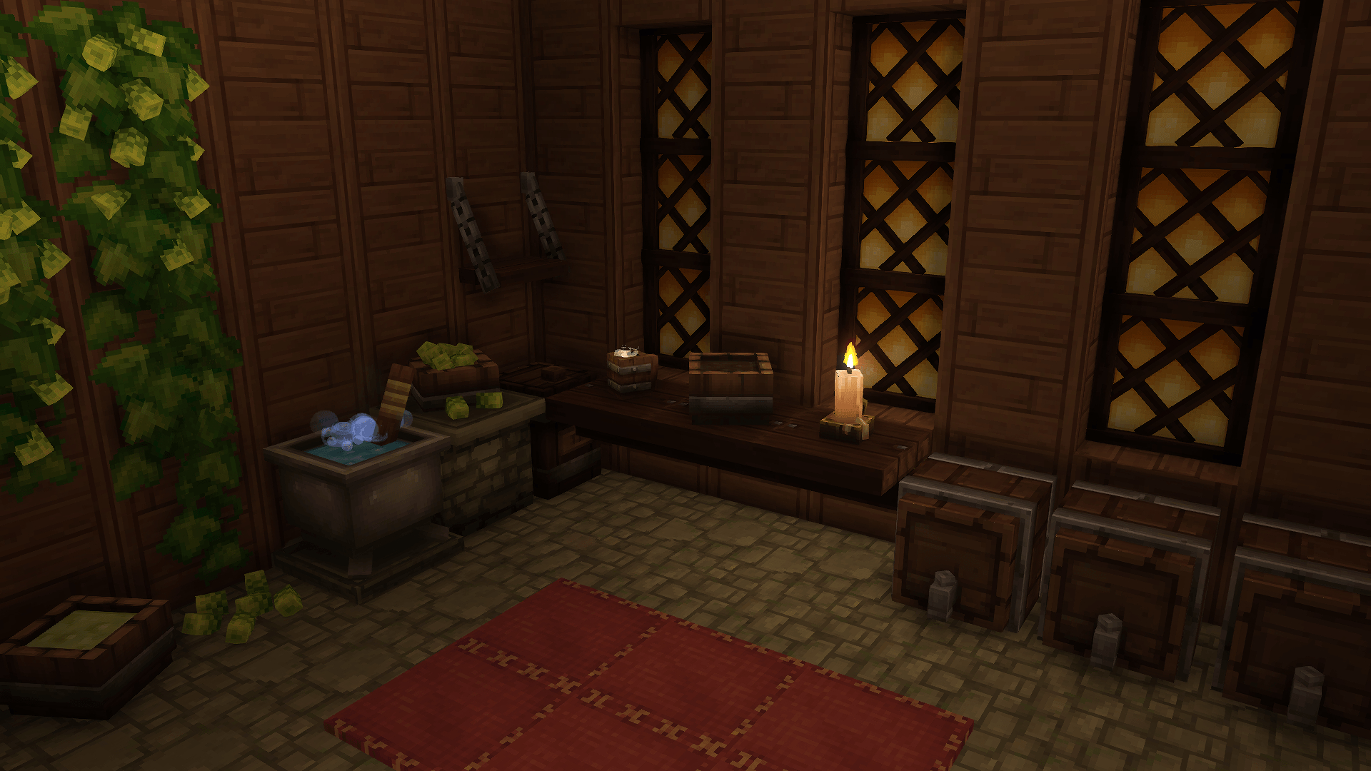 Best Hytale mods: The interior of a cosy medieval tavern in NoCube's Tavern mod.