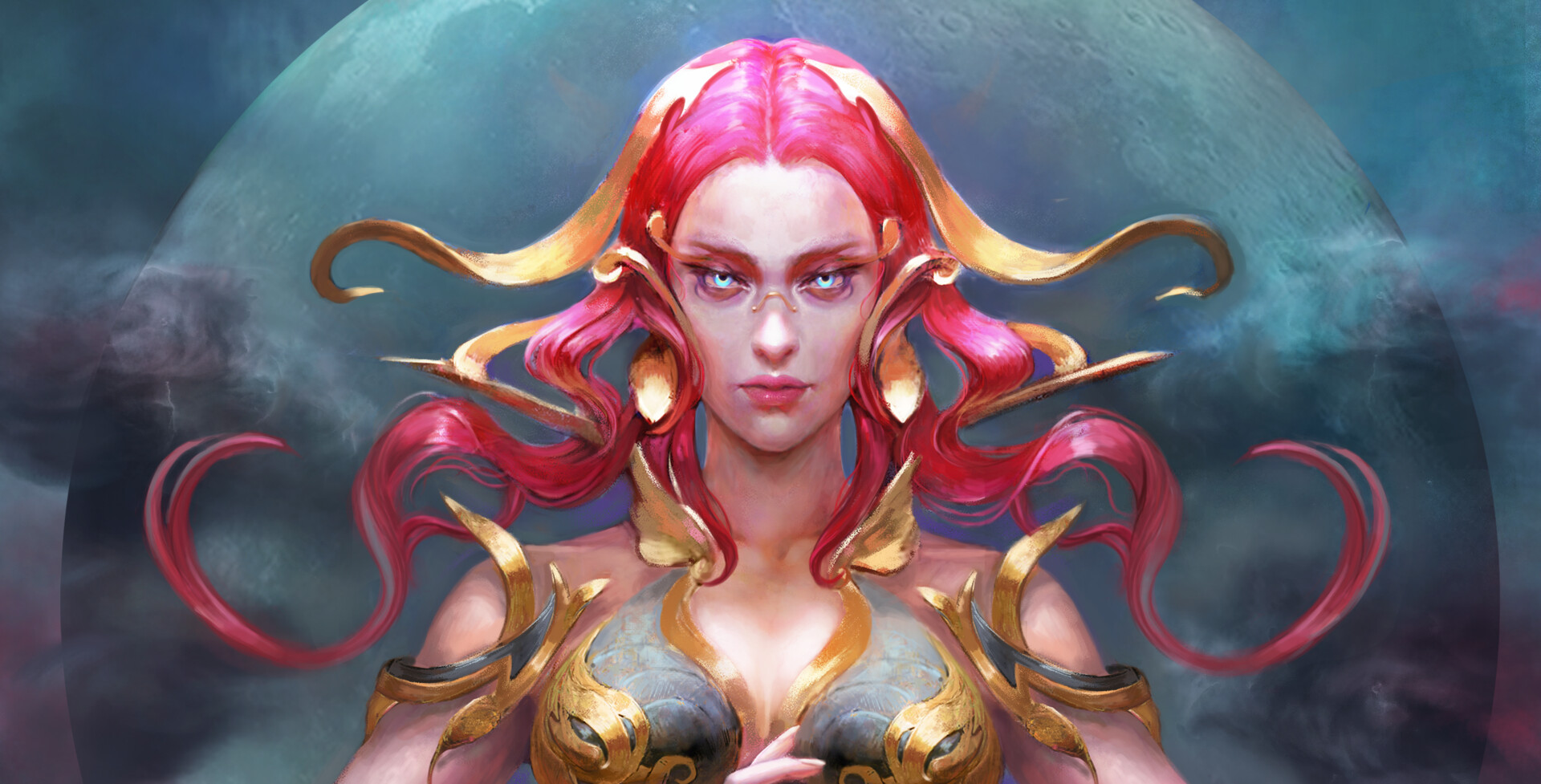 Design recognisable characters; a female character with pink hair