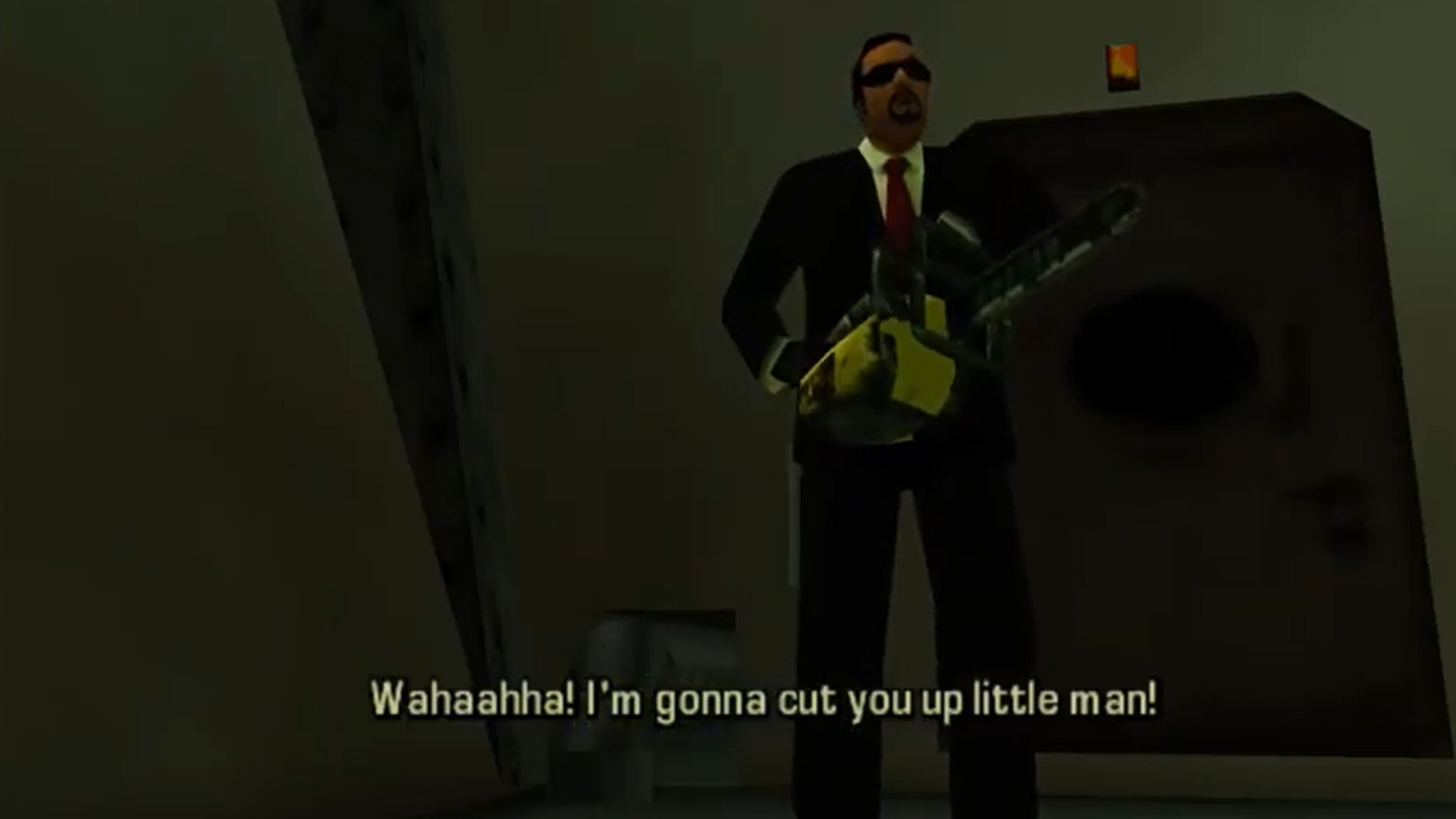 A character wields a chainsaw in GTA Liberty City Stories
