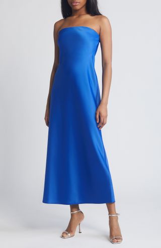 Wayf + Strapless Matte Satin Bias Cut Gown