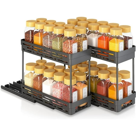 Aokiwo 2 Packs Pull-Out Spice Rack Organizer for Cabinets, Slide-Out Design, Multi Purpose Kitchen Cabinet Organizer, Black