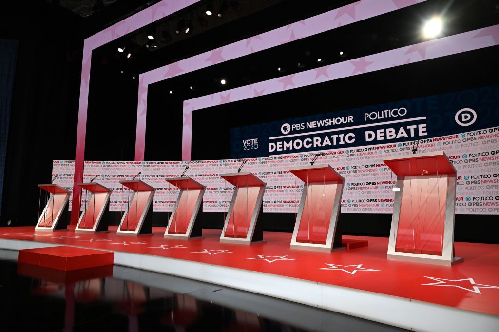 Democratic debate stage.