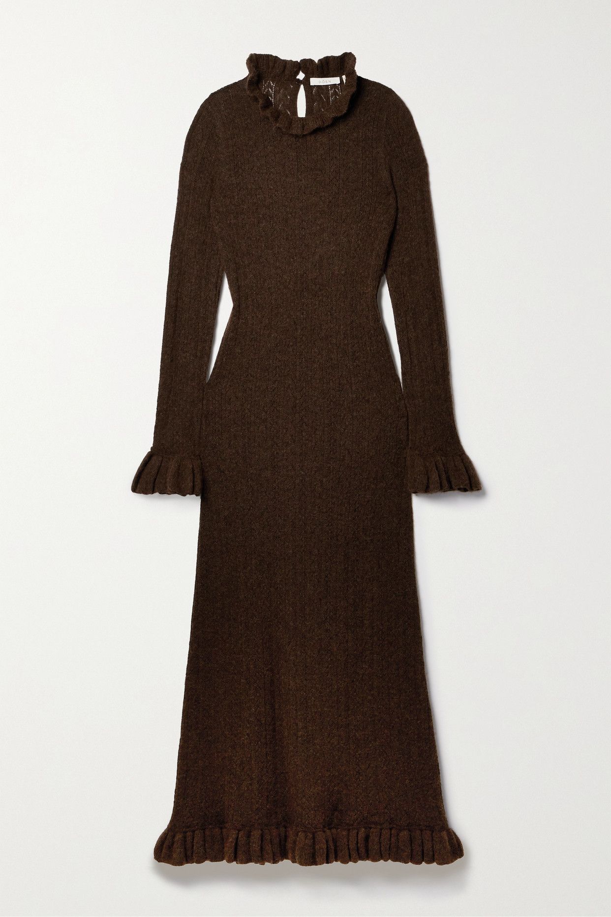 Estella Ruffled Pointelle-Knit Alpaca-Blend Midi Dress