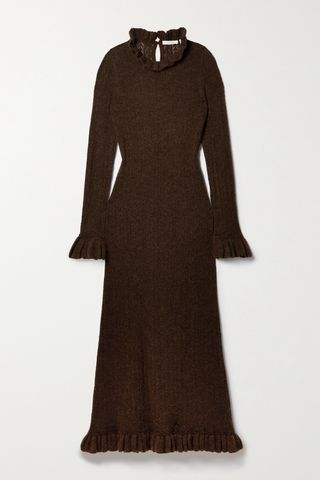 Estella Ruffled Pointelle-Knit Alpaca-Blend Midi Dress