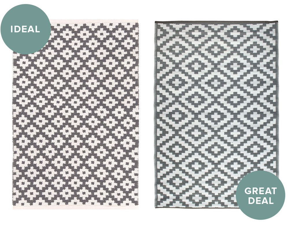 outdoor rug in white and grey design