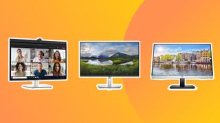 Three of the best monitors for working from home on a yellow background