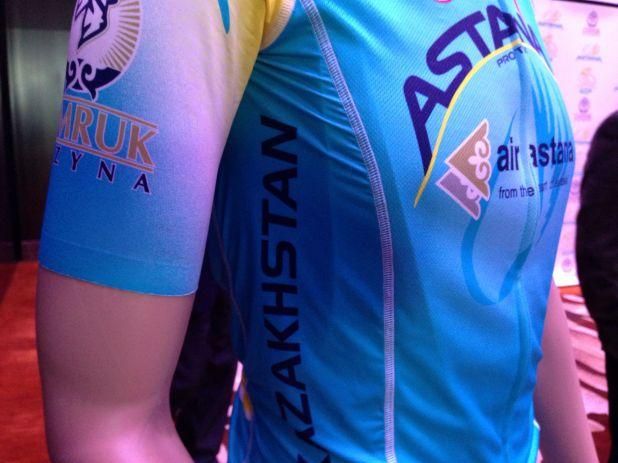 The right sleeve of the Astana 2014 jersey