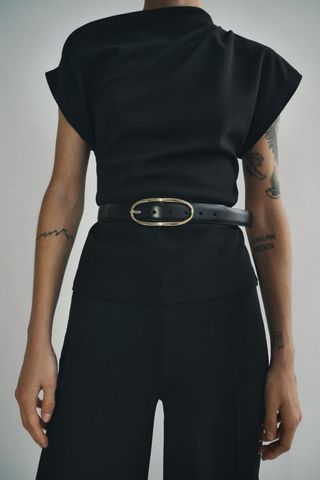 Leather Belt With Oval Buckle