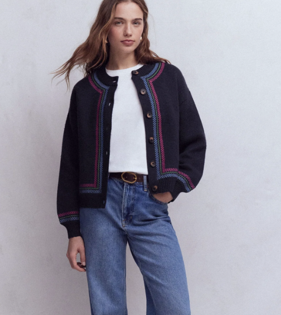 Boden, Abi Jacquard Cardigan-Navy, Tiger