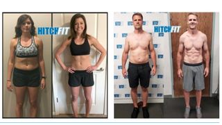 Hitch Fit review: two before and after images showing the great weight loss and muscle building progress made by a man and woman who each followed a Hitch Fit workout plan