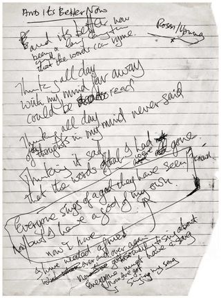 The original handwritten lyrics for And It’s Better Now
