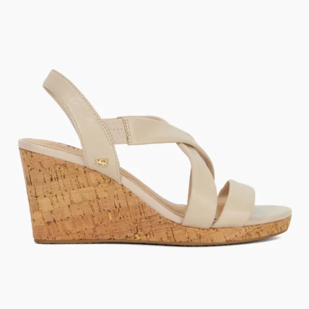 Dune Kamies Ecru Leather Wedges