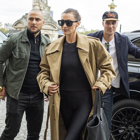 Bella Hadid wearing leggings in Paris