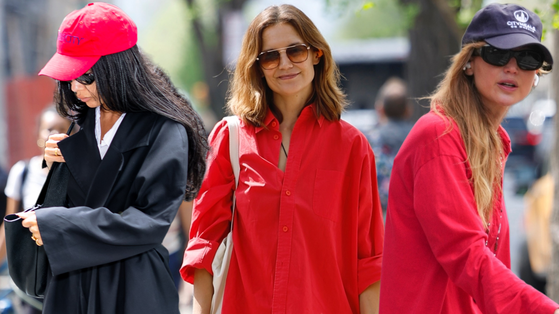 collage of celebrities wearing strawberry red color trend