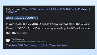 A Google Snippet about AMD and Intel CPUs