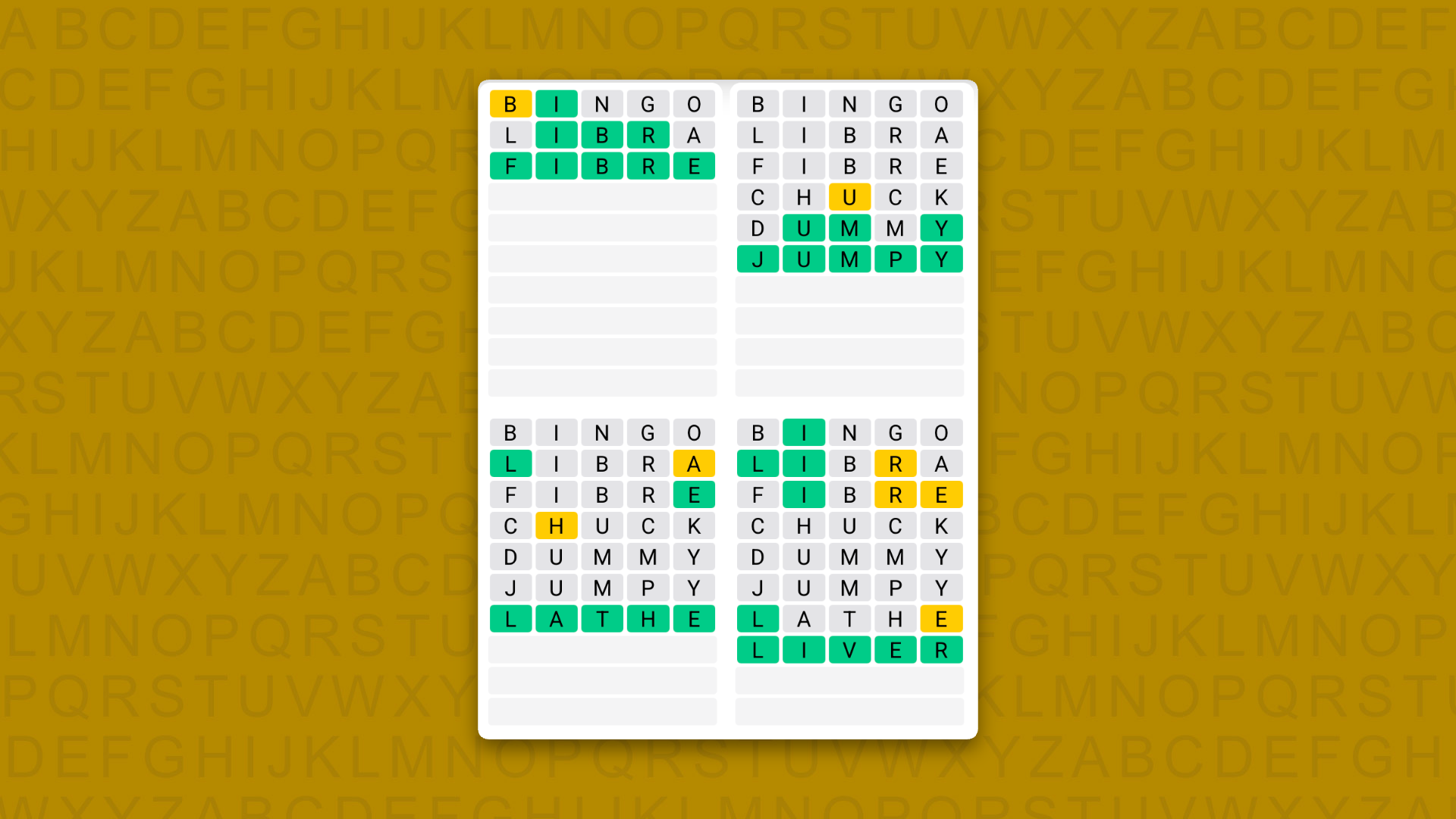 Quordle Daily Sequence answers for game 1664 on a yellow background