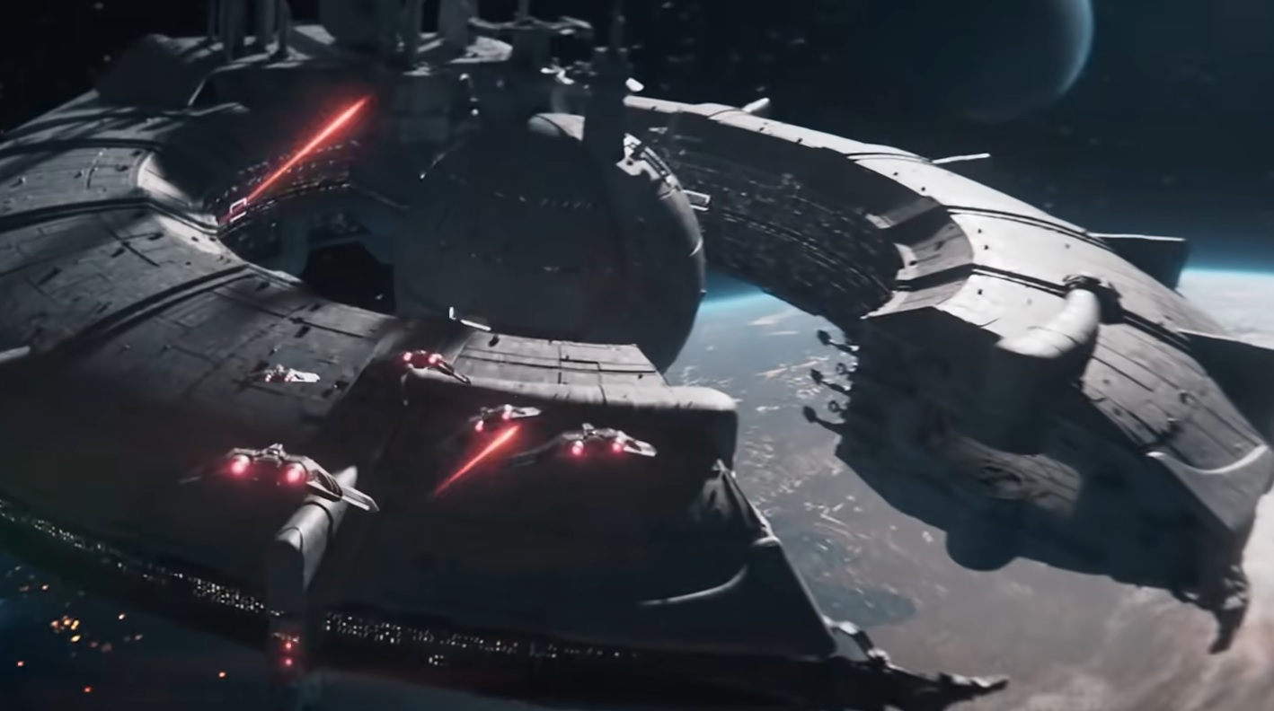 Star Wars Eclipse reveal trailer - Fighter ships assaulting a larger ship.