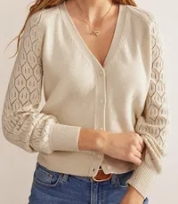 Pointelle Sleeve Cardigan Warm Ivory, £98 | Boden