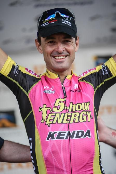 Paco Mancebo (Kenda-5 Hour Energy) happy on the podium after his stage win.