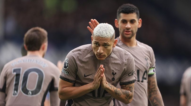 Richarlison apologises to Everton fans after scoring for Tottenham against the Toffees at Goodison Park in February 2024.