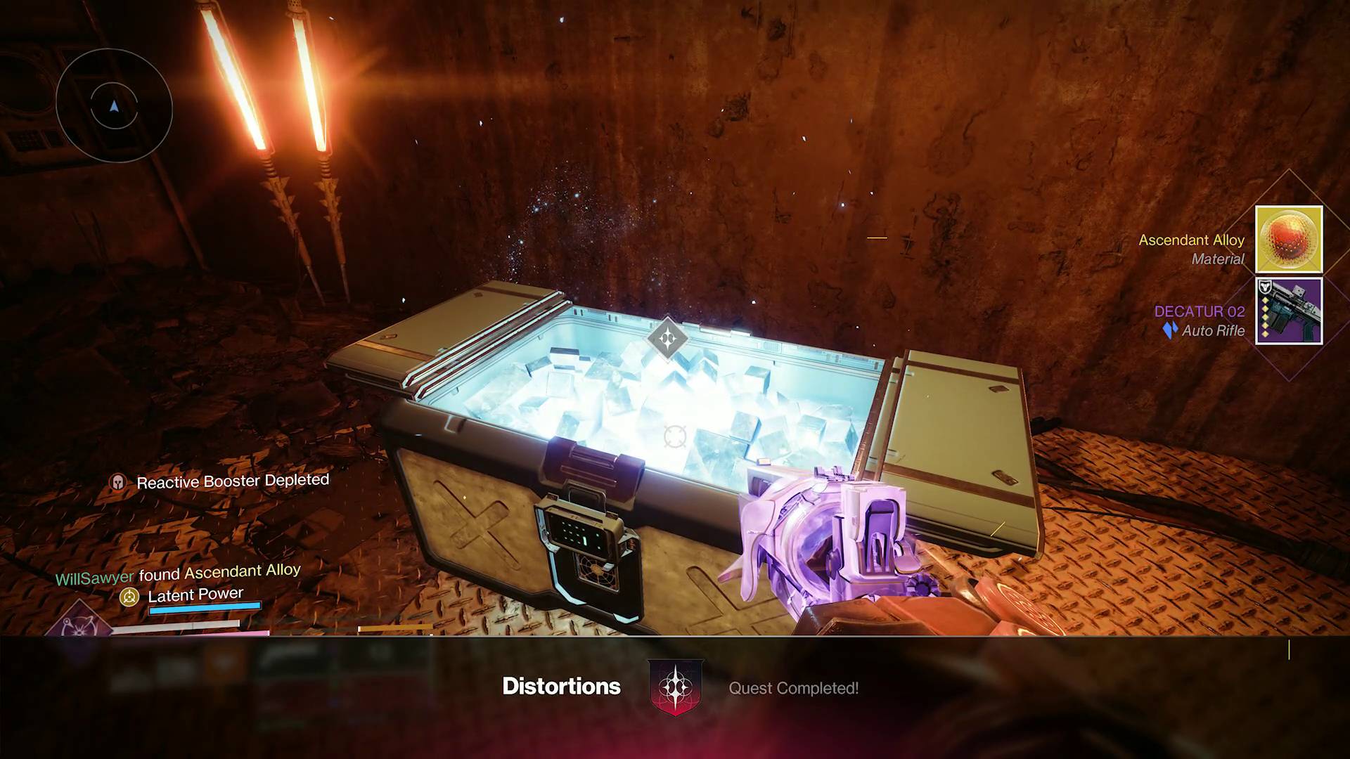 Destiny 2 Distortions quest completed after using Strange Signal to open loot chest in The Breach in the Cosmodrome