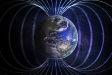 A representation of Earth and its magnetic field. 