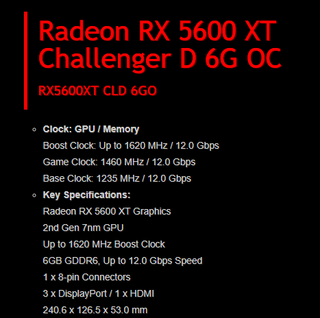 Radeon RX 5600 XT Challenger D 6G OC