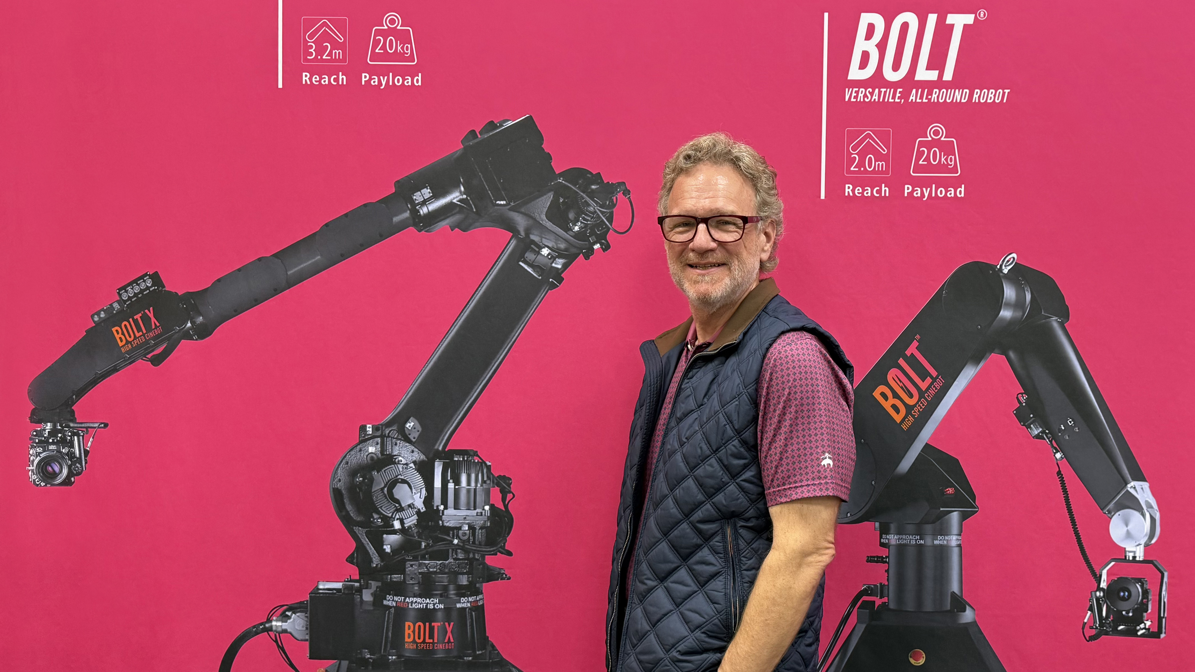 MultiDyne Frank Jachetta with robotic arms. 