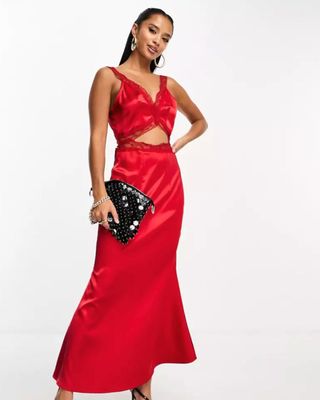 Never Fully Dressed Petite lace cut-out maxi dress in red
