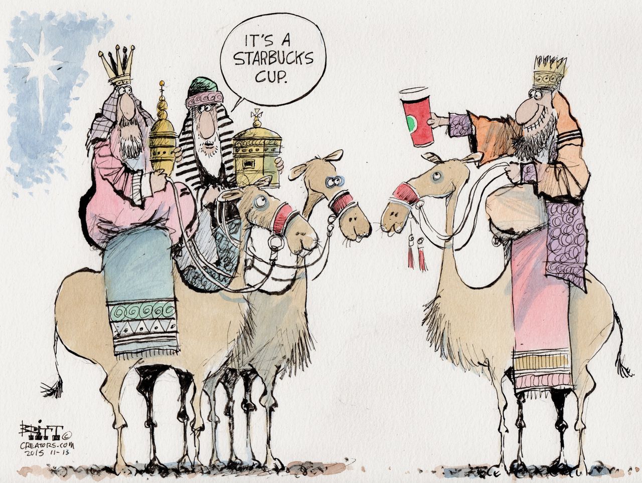 Editorial cartoon U.S. Starbucks Cup Christmas