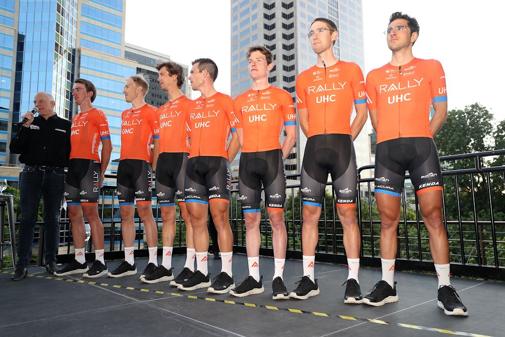 Rob Britton, second from left, arrived in California to work for Rally UHC teammate Brandon McNulty, far left
