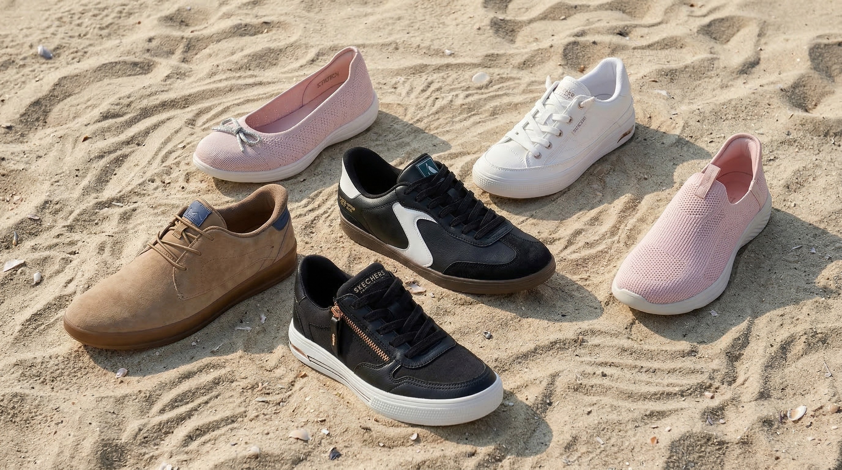 Skechers shoes on a beach
