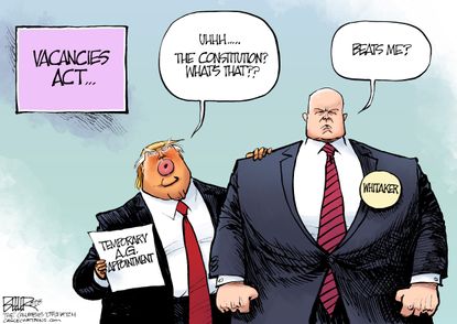 Political cartoon U.S. Trump Vacancies Act Matthew Whitaker the Constitution attorney general