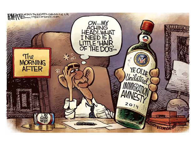 Obama cartoon whiskey immigration midterm elections