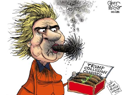 Political cartoon U.S. Trump Hillary Clinton Russia dossier collusion