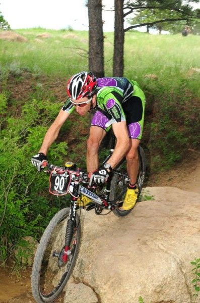Jeremiah Bishop (Mona Vie-Cannondale) rides a drop-off.