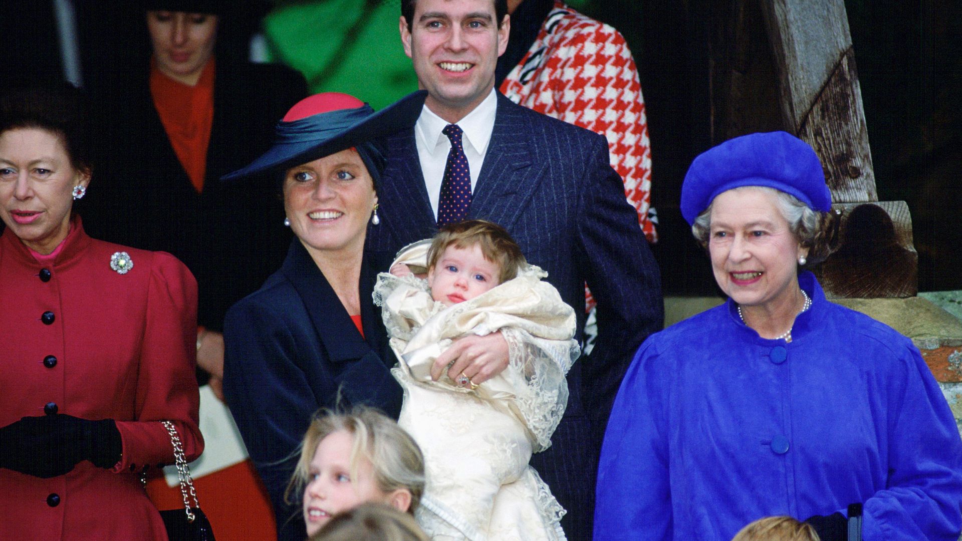 The Royal Family attend Princess Eugenie's christening in 1990